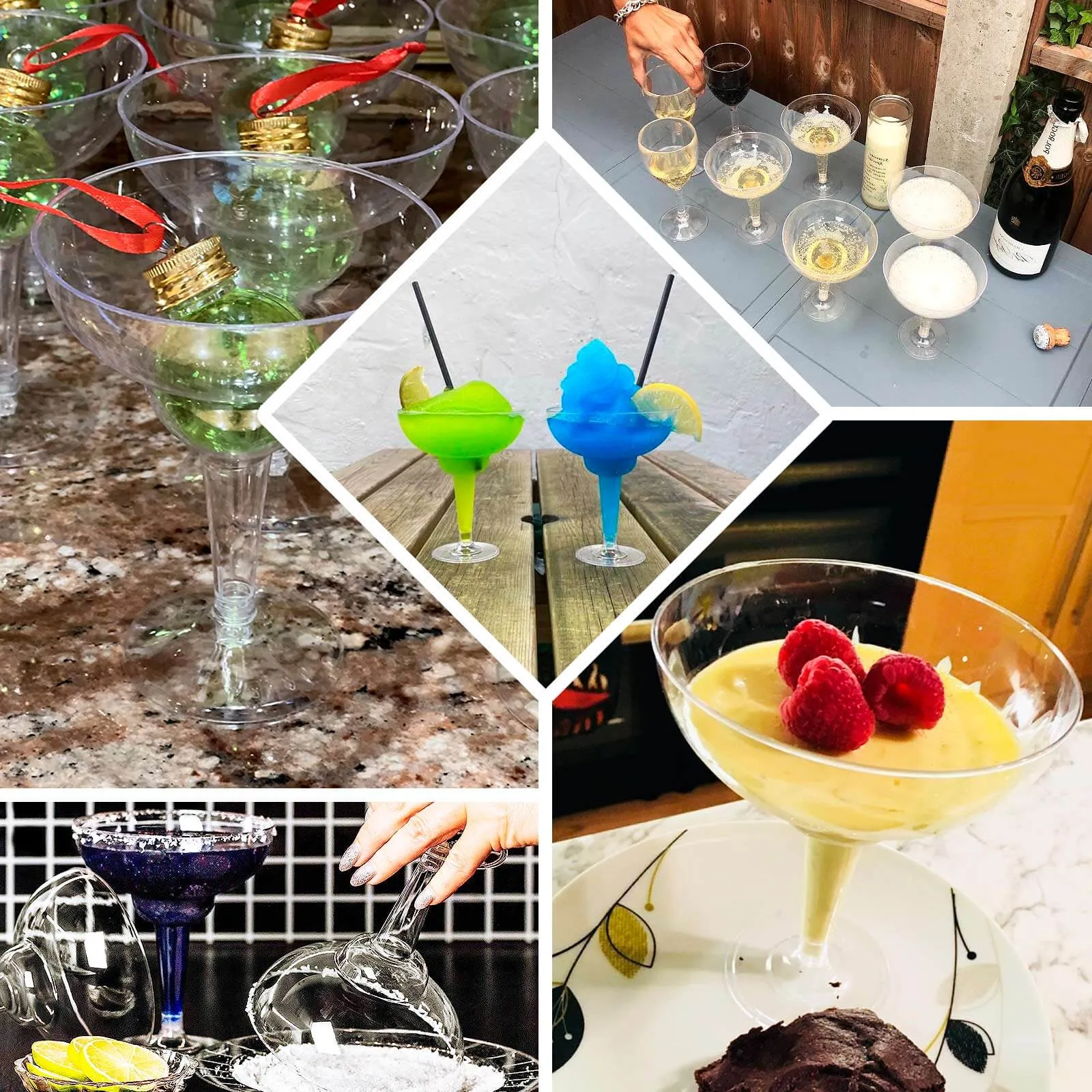 10 Pack Clear Plastic Margarita Glasses, Crystal Collection Disposable Dessert Glasses 10oz
