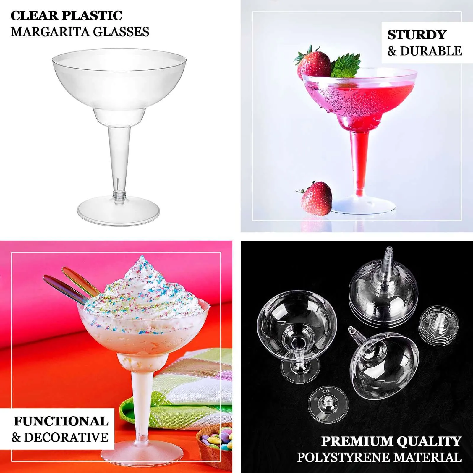 10 Pack Clear Plastic Margarita Glasses, Crystal Collection Disposable Dessert Glasses 10oz