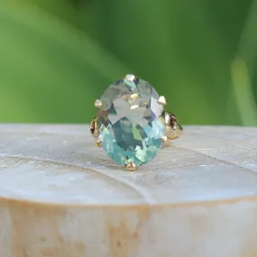 10.22ct Oval Prasiolite Cocktail Ring in Chunky 6 Claw Setting, 9ct Yellow Gold, size L or 5.75