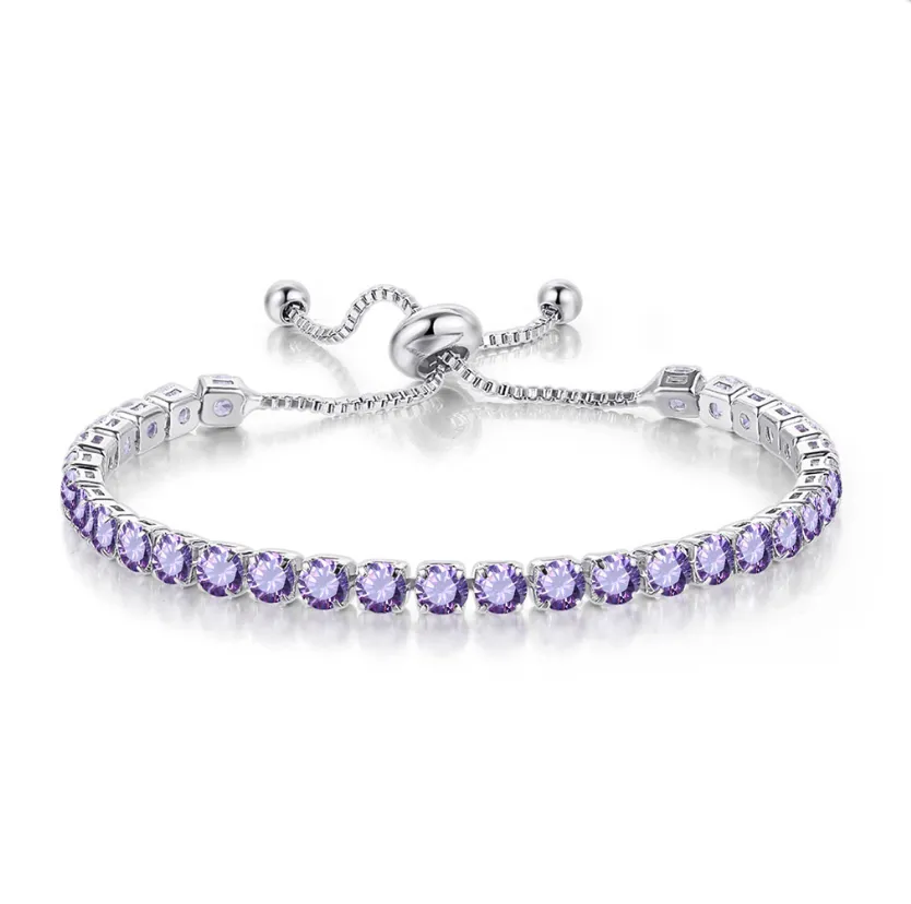 10k White Gold 6 Cttw Created Tanzanite Round Adjustable Tennis Plated Bracelet