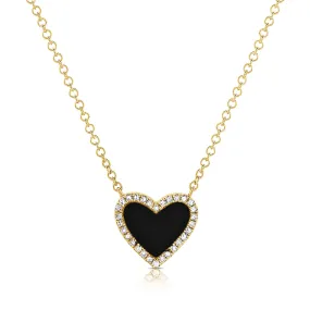 14K Gold Onyx & Diamond Heart Necklace