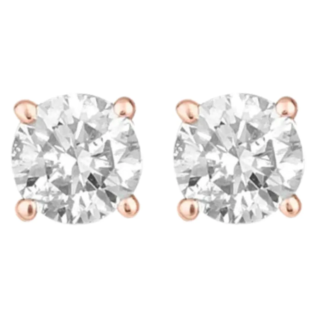 14k Rose Gold 1/2 Carat Solitaire Created Diamond 2 Pair Round and Princess Stud Earrings