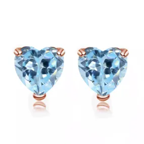 14k Rose Gold Plated 4 Carat Heart Created Aquamarine Sapphire Stud Earrings