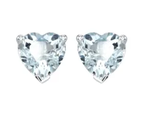 14k White Gold Plated 3 Carat Heart Created Aquamarine Sapphire Stud Earrings