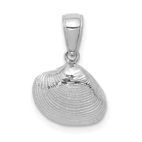 14k White Gold Solid Polished Textured Finish Small Size Clam Shell Charm Pendant
