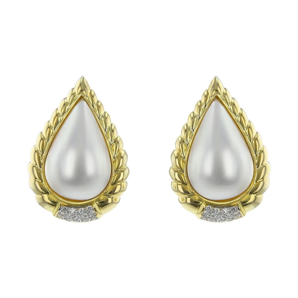 14K Yellow Gold Mabe Pearl and Diamond Earrings