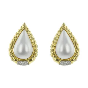 14K Yellow Gold Mabe Pearl and Diamond Earrings