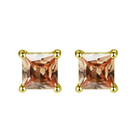 14k Yellow Gold Plated 4 Carat Princess Cut Created Champagne Sapphire Stud Earrings