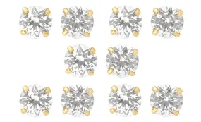 14k Yellow Gold Plated 4mm 1Ct Round White Sapphire Set Of Five Stud Earrings