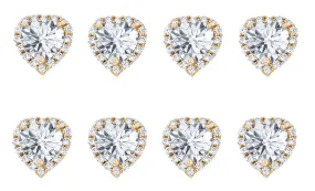 14k Yellow Gold Plated 4mm 2Ct Heart White Sapphire Set of Four Halo Stud Earrings