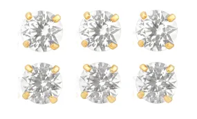14k Yellow Gold Plated 6mm 1/2Ct Round White Sapphire Set Of Three Stud Earrings