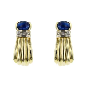 14K Yellow Gold Sapphire and Diamond Earrings