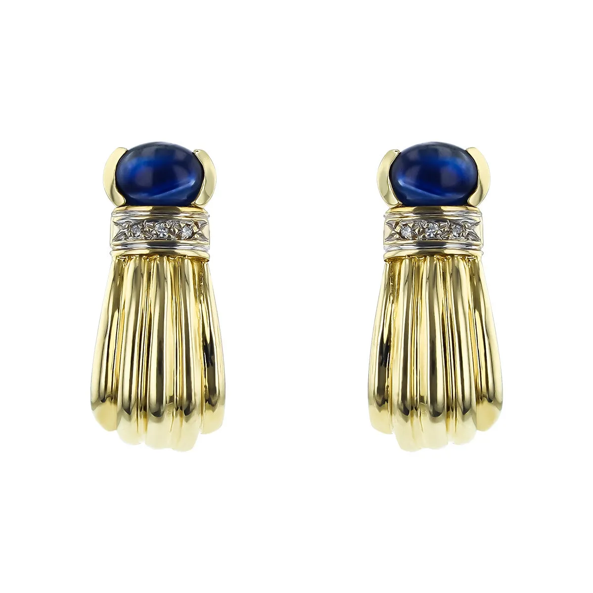 14K Yellow Gold Sapphire and Diamond Earrings
