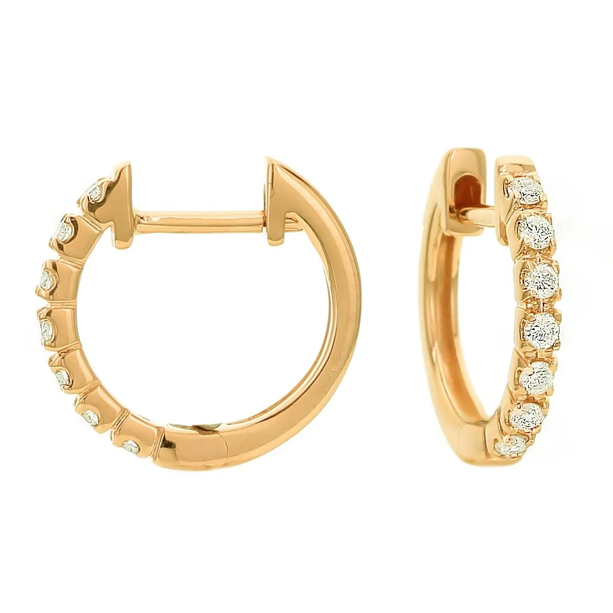 14KT Gold 1/4 CTW Diamond 14 Stone Huggie Hoop Earrings