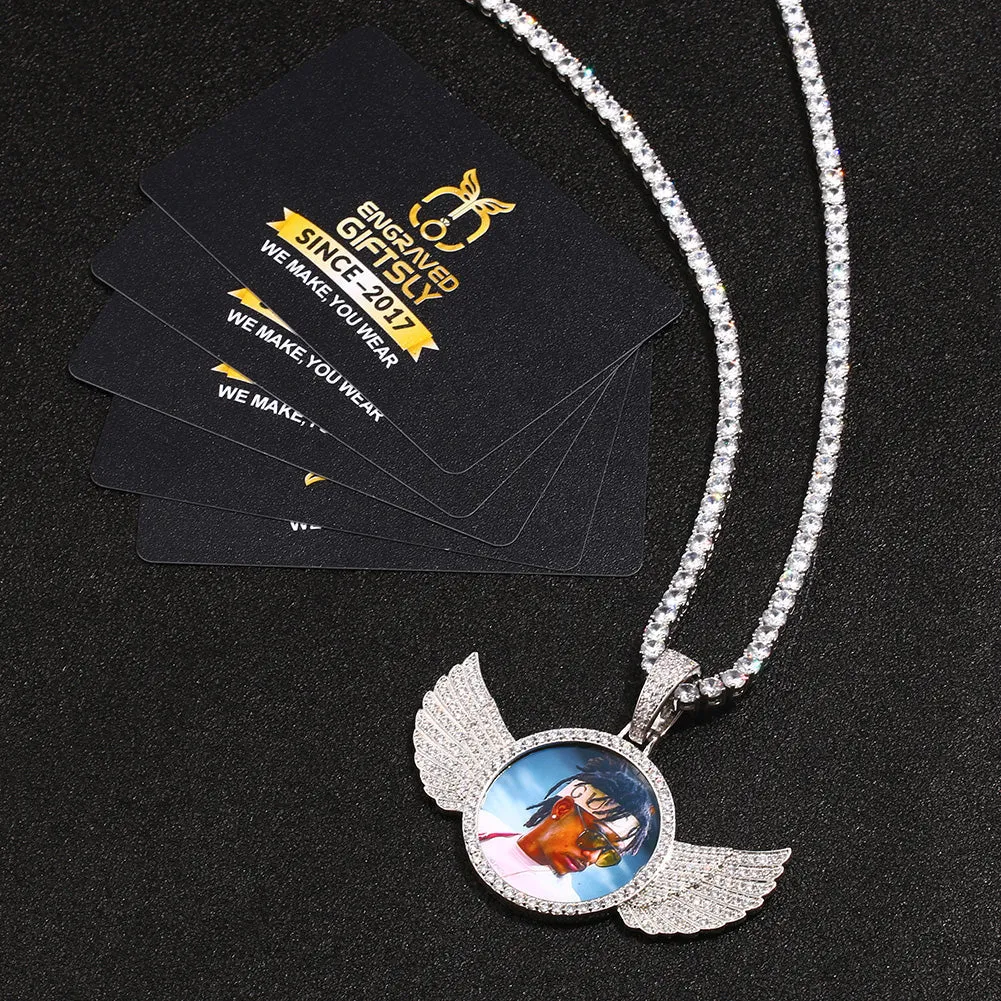 18k Gold Plated Custom Photo Wings Pendant Necklace-Best Christmas Gifts