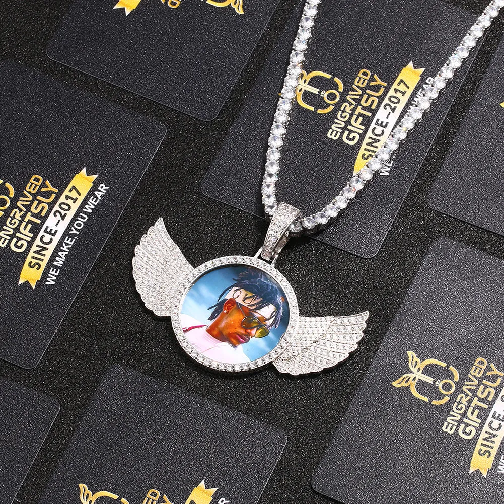 18k Gold Plated Custom Photo Wings Pendant Necklace-Best Christmas Gifts