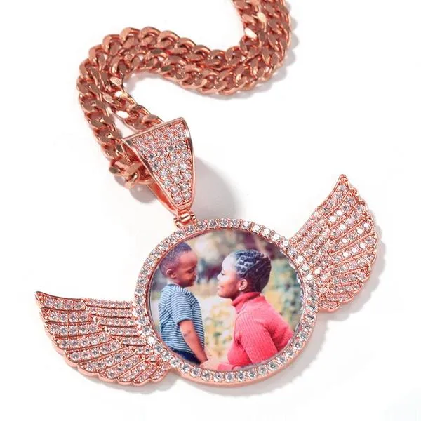 18k Gold Plated Custom Photo Wings Pendant Necklace-Best Christmas Gifts