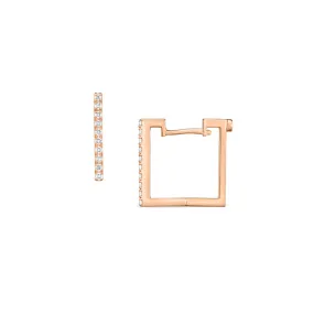 18K Rose Gold Diamond Square Earrings