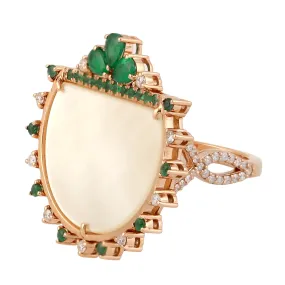 18k Rose Gold Natural Pearl Pave Emerald & Diamond Cocktail Ring Fine Jewelry