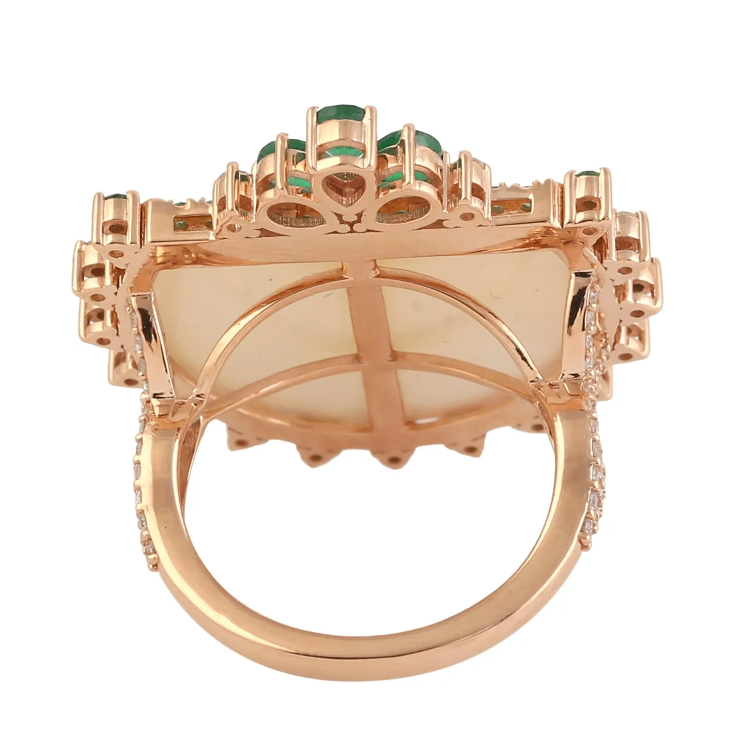 18k Rose Gold Natural Pearl Pave Emerald & Diamond Cocktail Ring Fine Jewelry