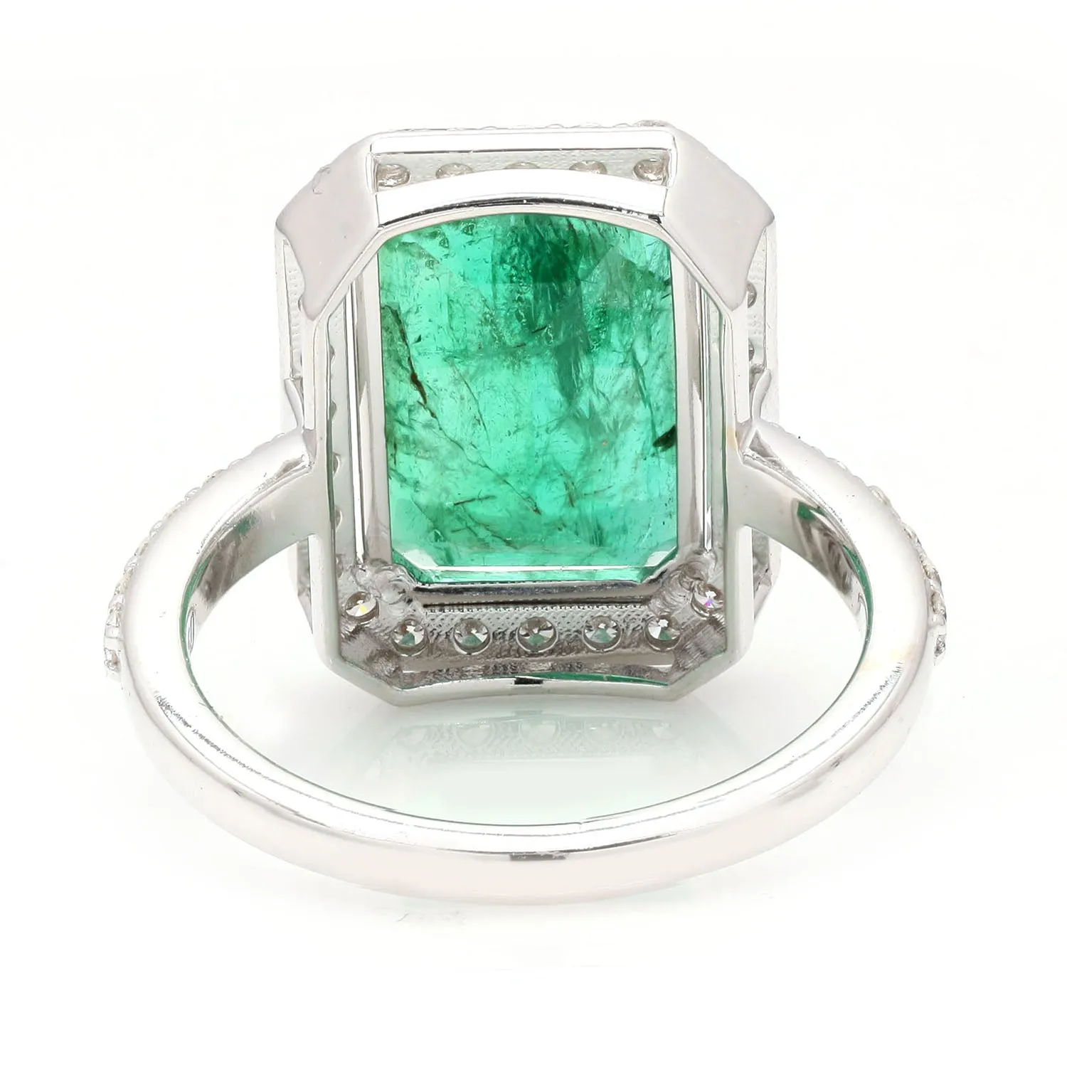 18K White Gold Solitaire Ring Emerald Cut Emerald May Birthstone Pave Diamond Jewelry