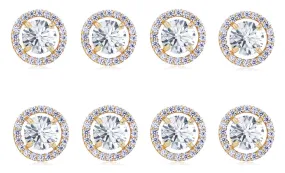 18k Yellow Gold Plated 6mm 4Ct Round White Sapphire Set Of Four Halo Stud Earrings