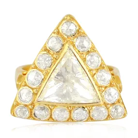18Kt Yellow Gold Rose Cut Diamond Trillion Wedding Engagement Ring Gift