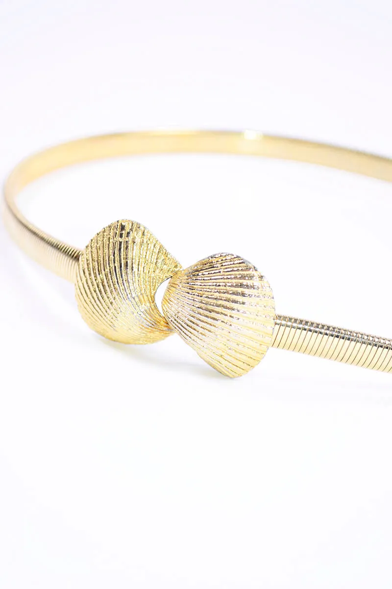 1980s Gold Snake Chain Stretch Waist Belt w/ Shell Buckle