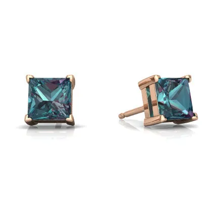 24k Rose Gold Plated 2 Cttw Alexandrite Square Stud Earrings