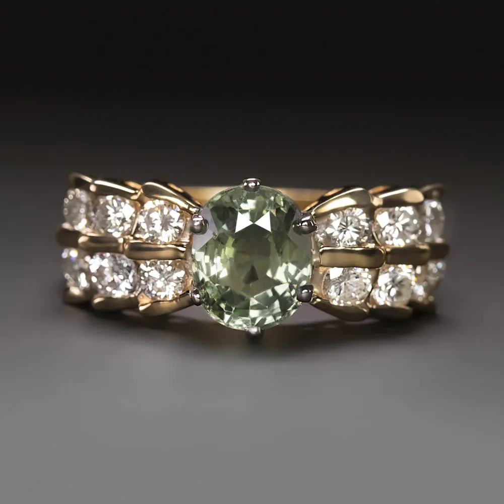2.81ct GREEN SAPPHIRE DIAMOND COCKTAIL RING 14k YELLOW GOLD NATURAL OVAL SHAPE