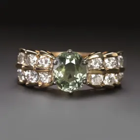 2.81ct GREEN SAPPHIRE DIAMOND COCKTAIL RING 14k YELLOW GOLD NATURAL OVAL SHAPE