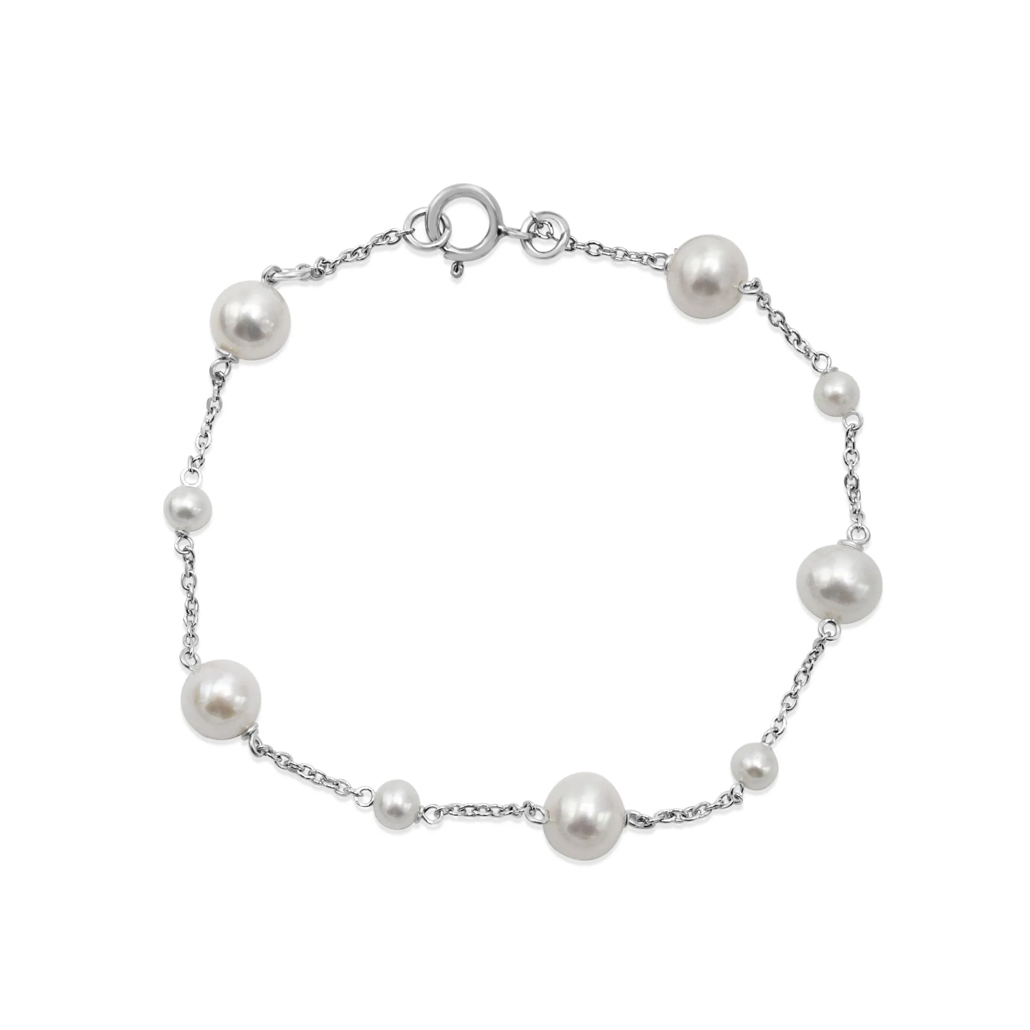 7" Varied Size Freshwater Cultured Pearl Bracelet - 18ct White Gold