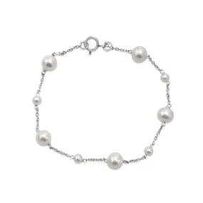 7" Varied Size Freshwater Cultured Pearl Bracelet - 18ct White Gold
