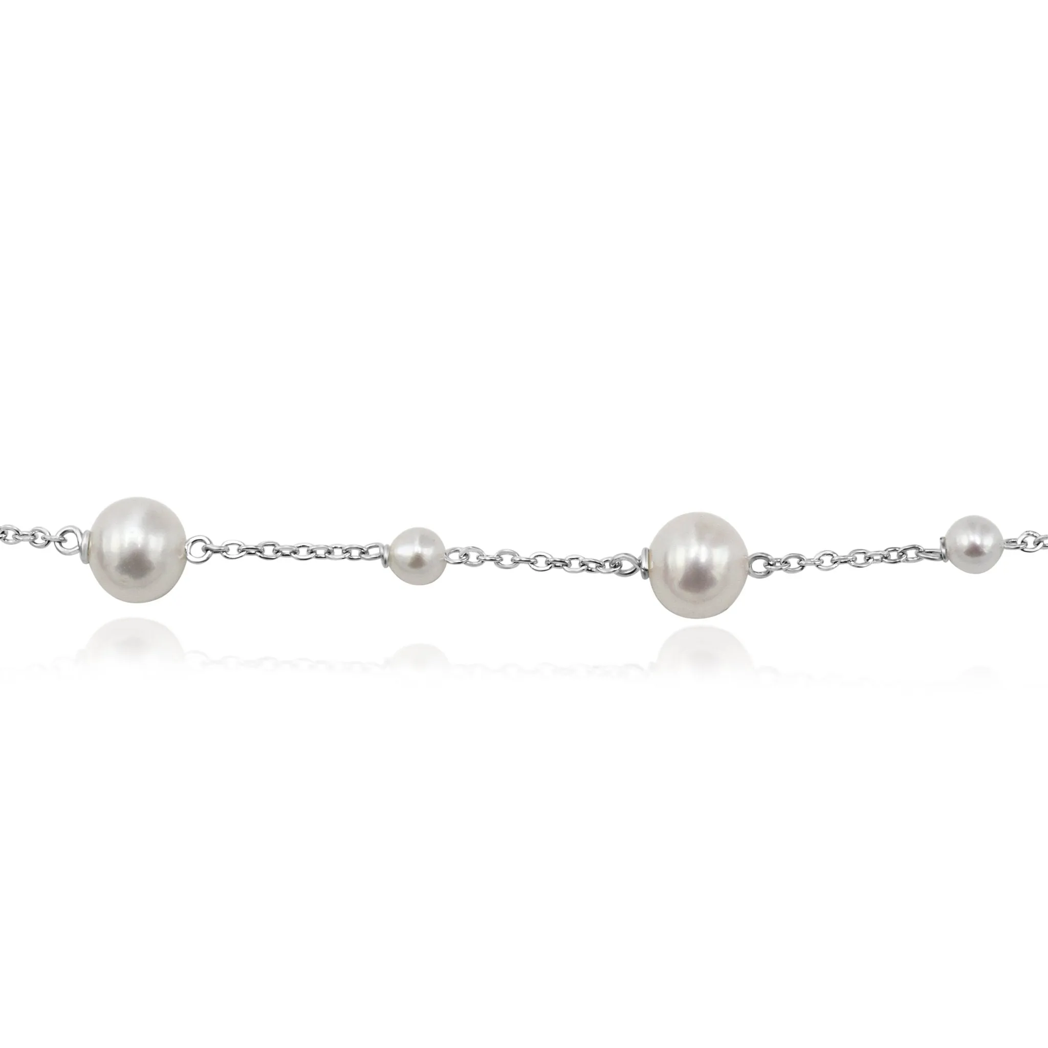 7" Varied Size Freshwater Cultured Pearl Bracelet - 18ct White Gold
