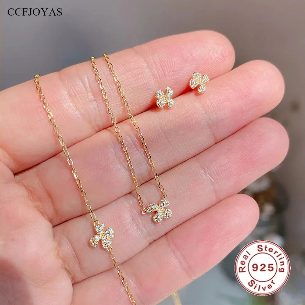 925 Sterling Silver Necklace, Bracelet, and Earring Charm Jewelry Set - Mini Flower Pendant - Xm263