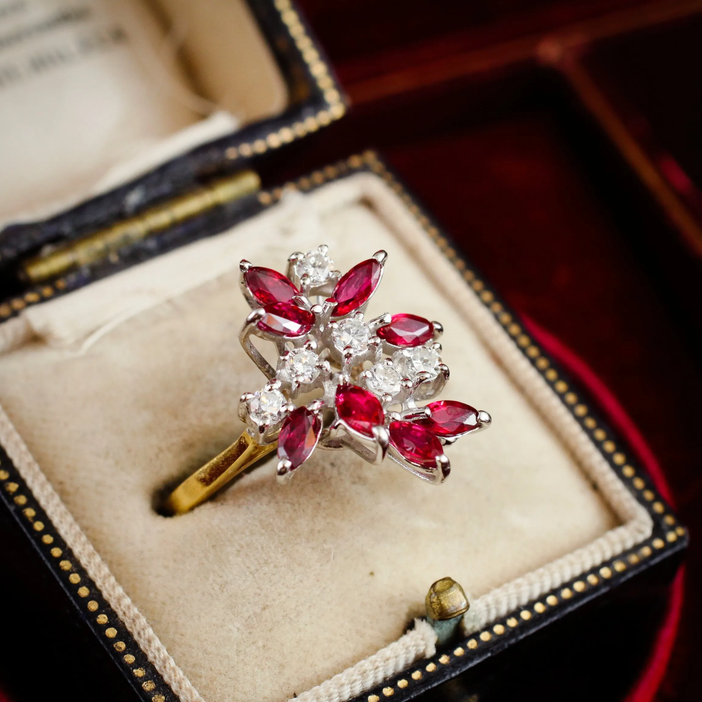 A Flirtatious Asymmetric 1980's Ruby & Diamond Cocktail Ring