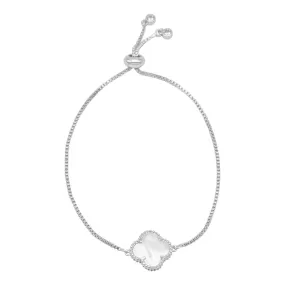Adjustable Bolo White Mother of Pearl Flower Bracelet silver gold