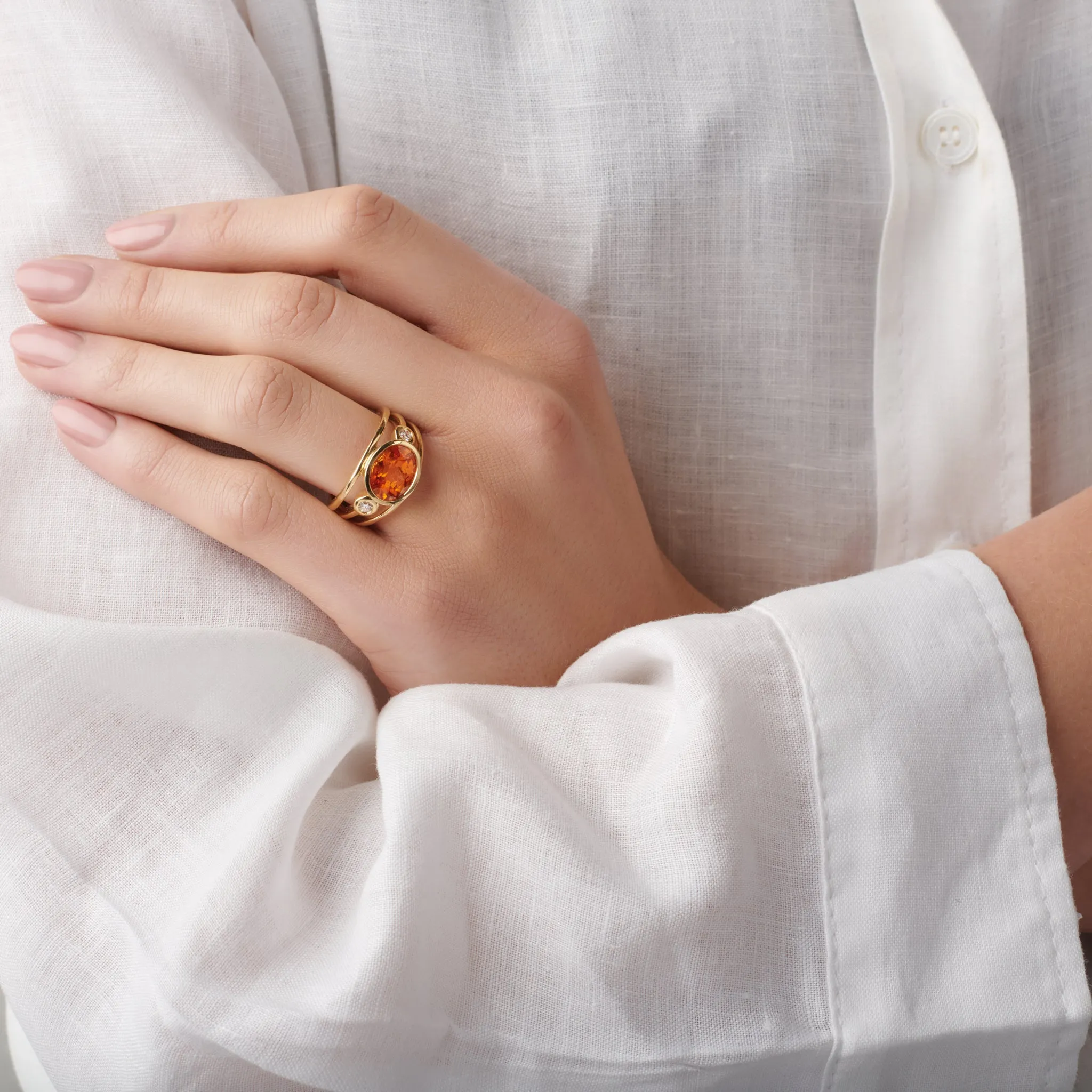 Aeneus Ring 18ct Yellow Gold - Mandarin Garnet & Diamond
