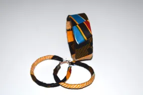 African Bracelet and Earrings Set Orange/Blue/Red