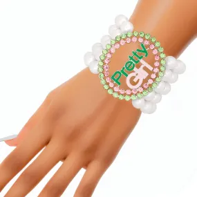 AKA Alpha Kappa Alpha Inspired White Pearl Pretty Girl Rhinestone Bracelet
