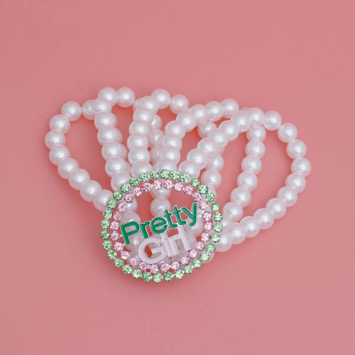 AKA Alpha Kappa Alpha Inspired White Pearl Pretty Girl Rhinestone Bracelet