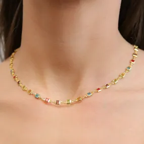 AMARA - Gold Chain Necklace with Square Colored Gem