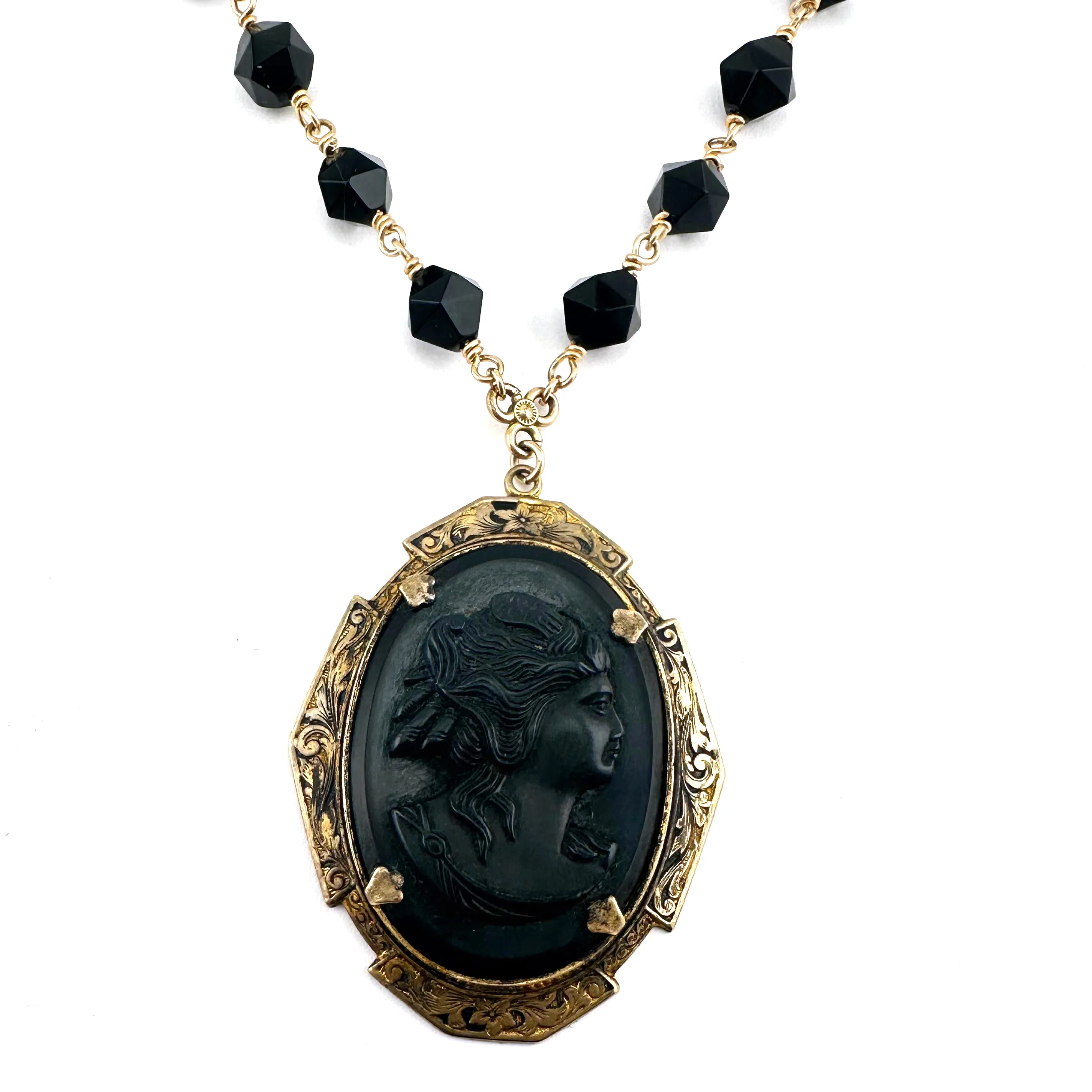 Antique Black Cameo with Star Cut Onyx