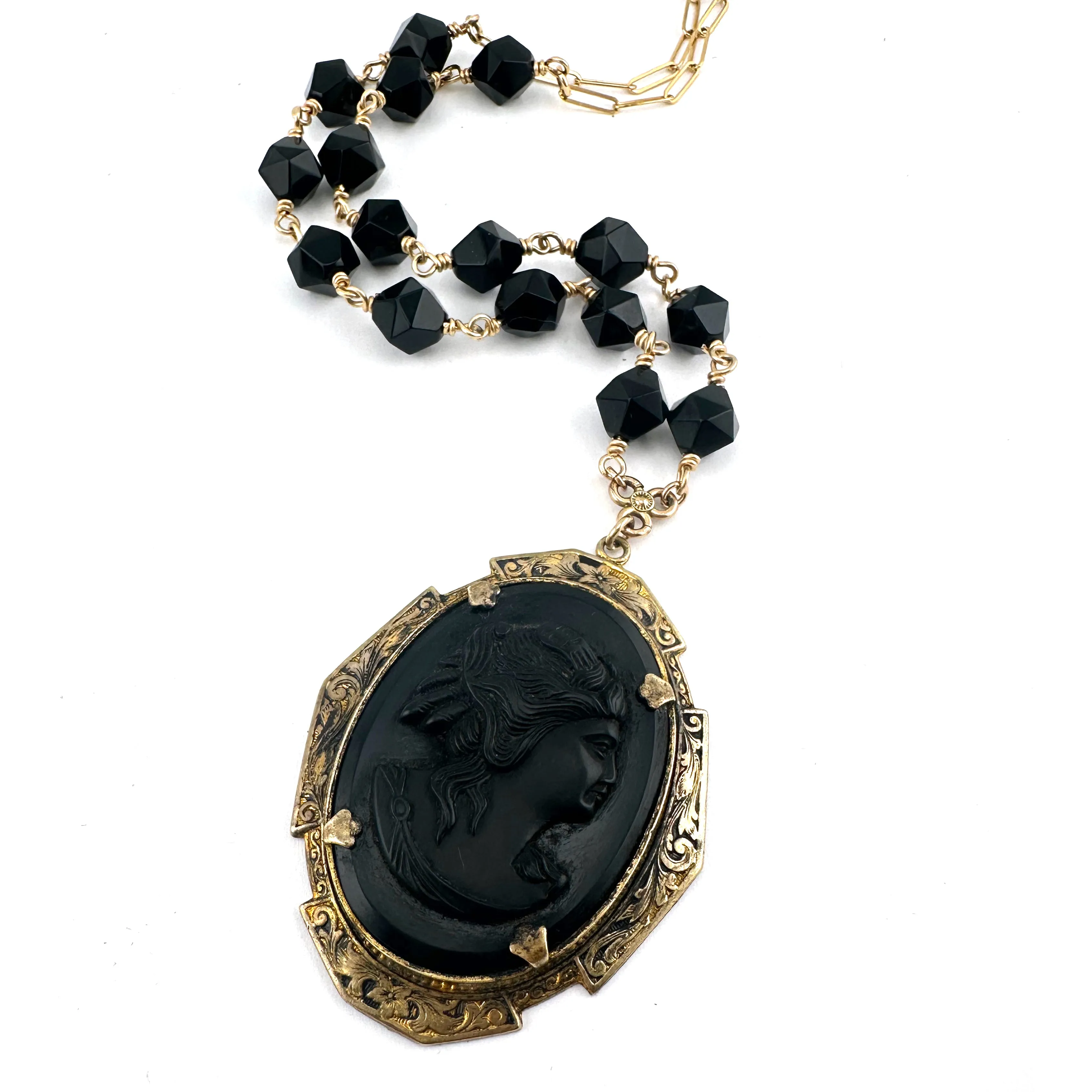 Antique Black Cameo with Star Cut Onyx
