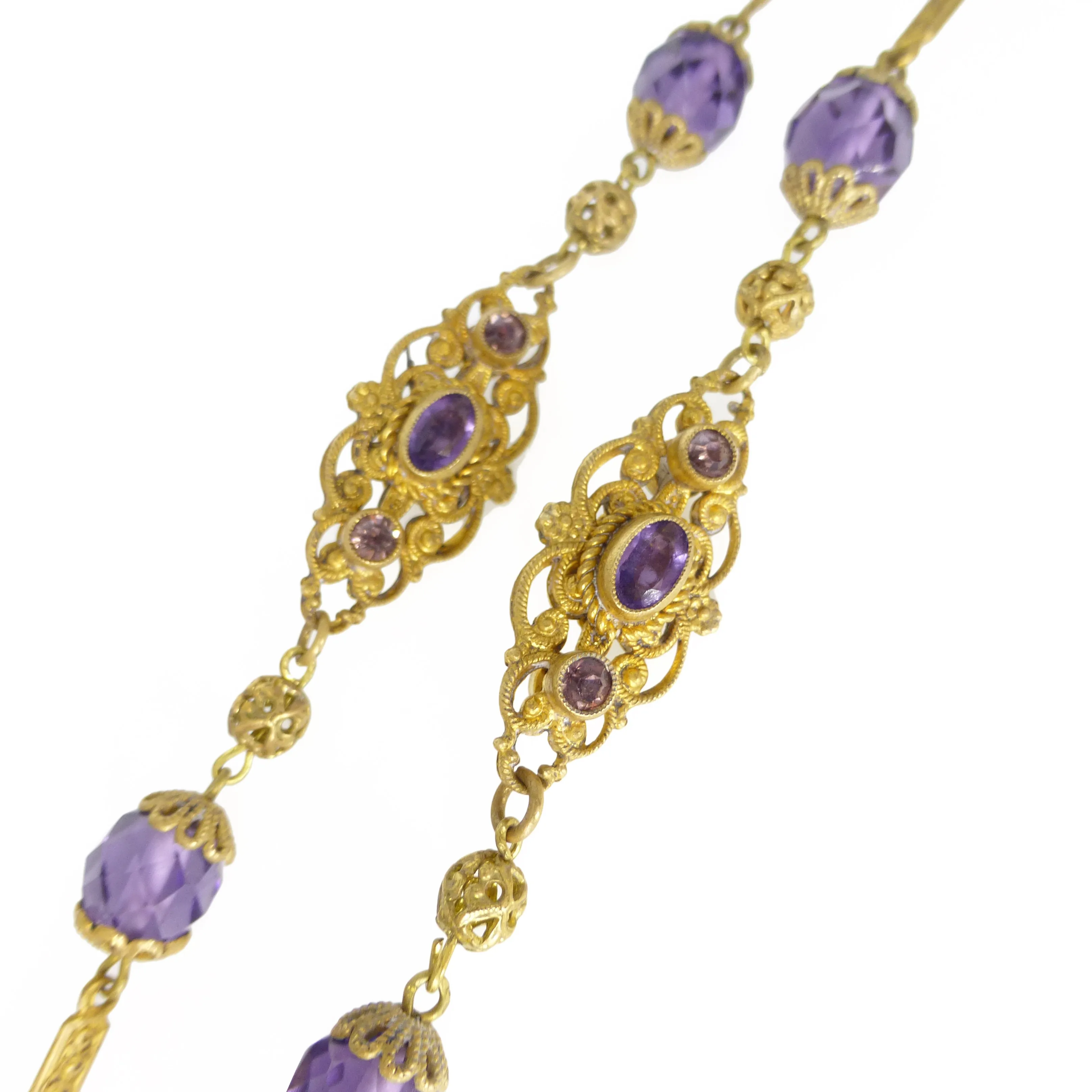 Antique Czechoslovakian Figural Lady Purple Glass Bead Necklace