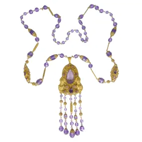 Antique Czechoslovakian Figural Lady Purple Glass Bead Necklace