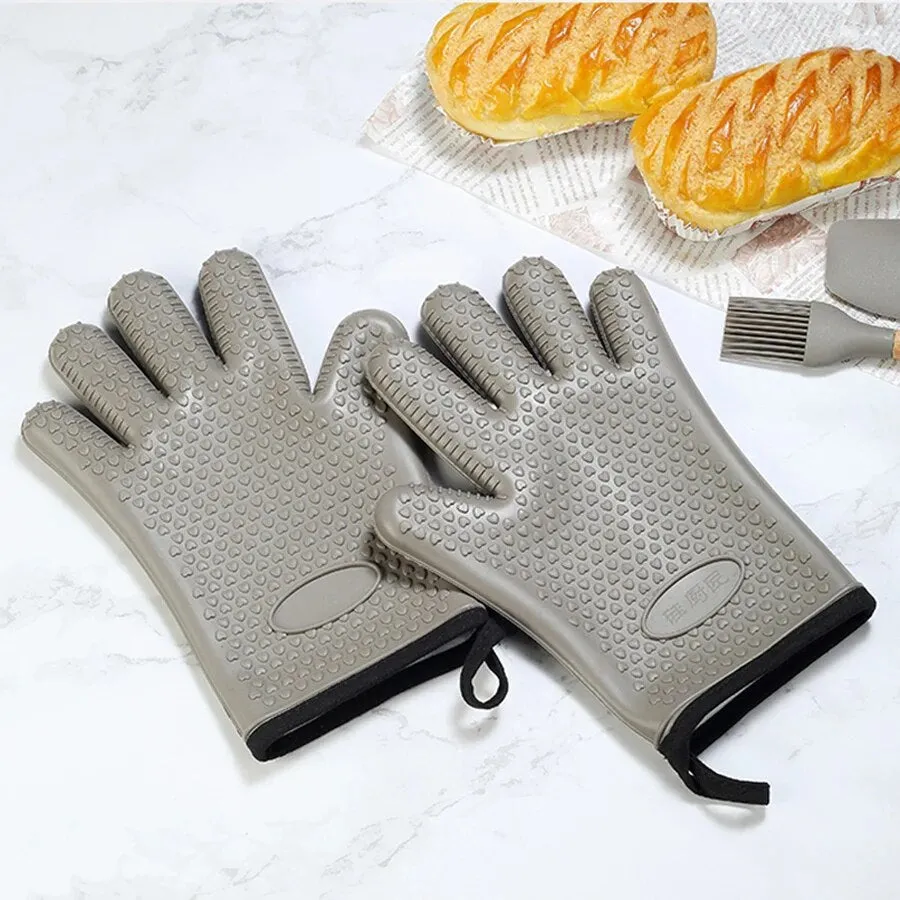 Anygleam Insulation Gloves 2pc Silicone Kitchen Accessories with Inner Cotton Heat Resistant Tool Kit Kitchenware for Cooking and Baking