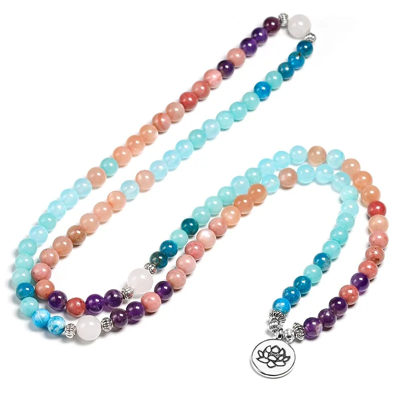 Apatite Rhodochrosite Mala Beads Yoga Bracelet Beaded Charm Pendant Bracelet