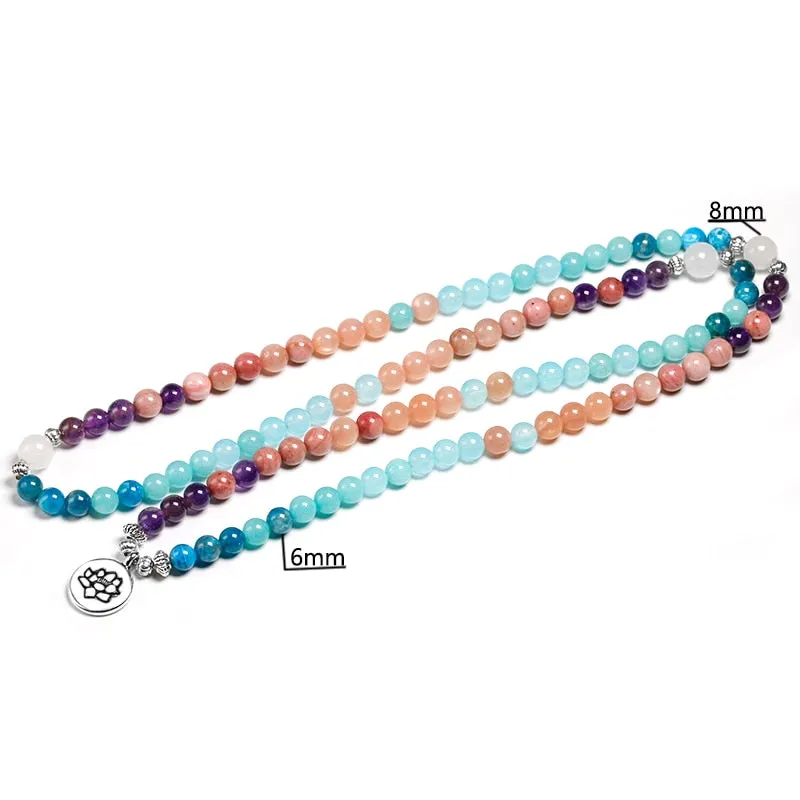 Apatite Rhodochrosite Mala Beads Yoga Bracelet Beaded Charm Pendant Bracelet