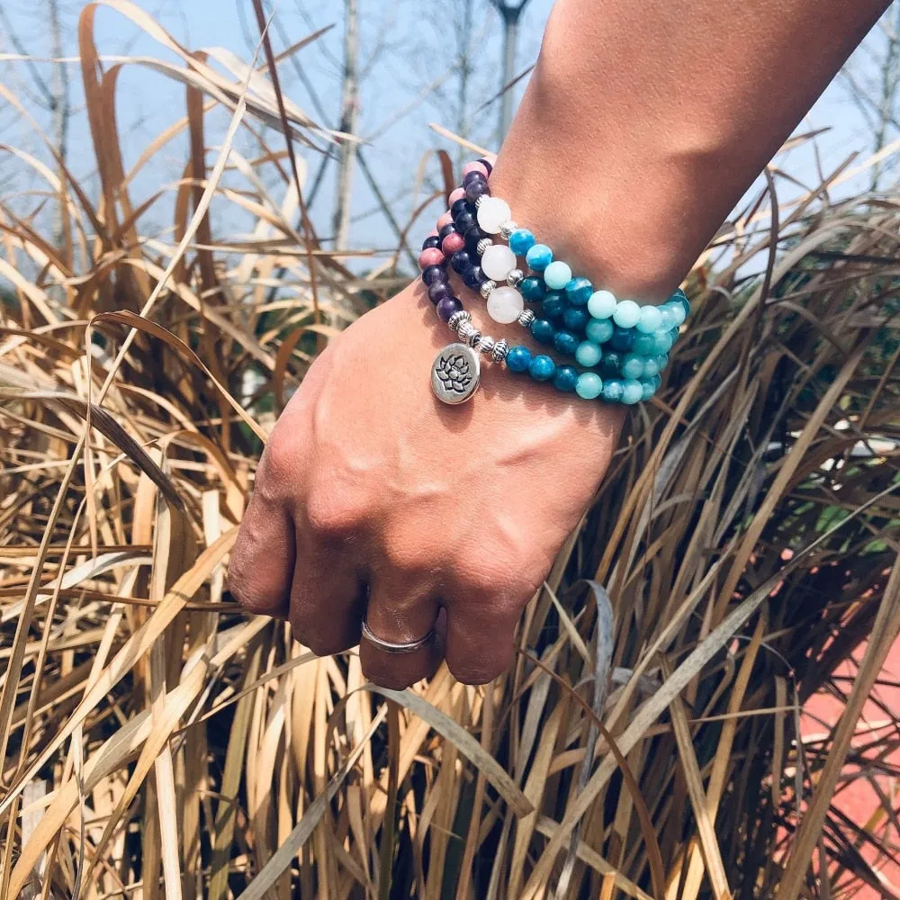 Apatite Rhodochrosite Mala Beads Yoga Bracelet Beaded Charm Pendant Bracelet